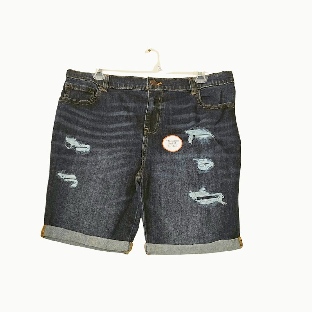 NWT Wonder Nation Denim Shorts Cuff Leg Boys 14 Husky Stretch Acid Wash Blue